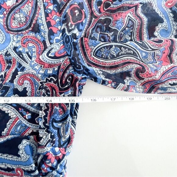 INC International Concepts Blouse Paisley Rhinestones Stretchy Ruching Women's L - Picture 5 of 8